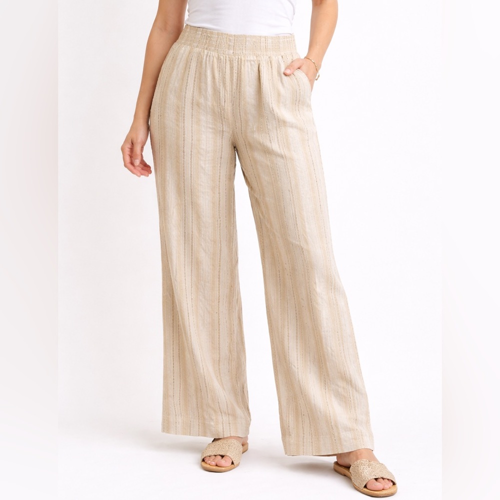 Briggs Women’s Tan Linen-Blend Pull-On Pants XL | Elastic Waist | NWT